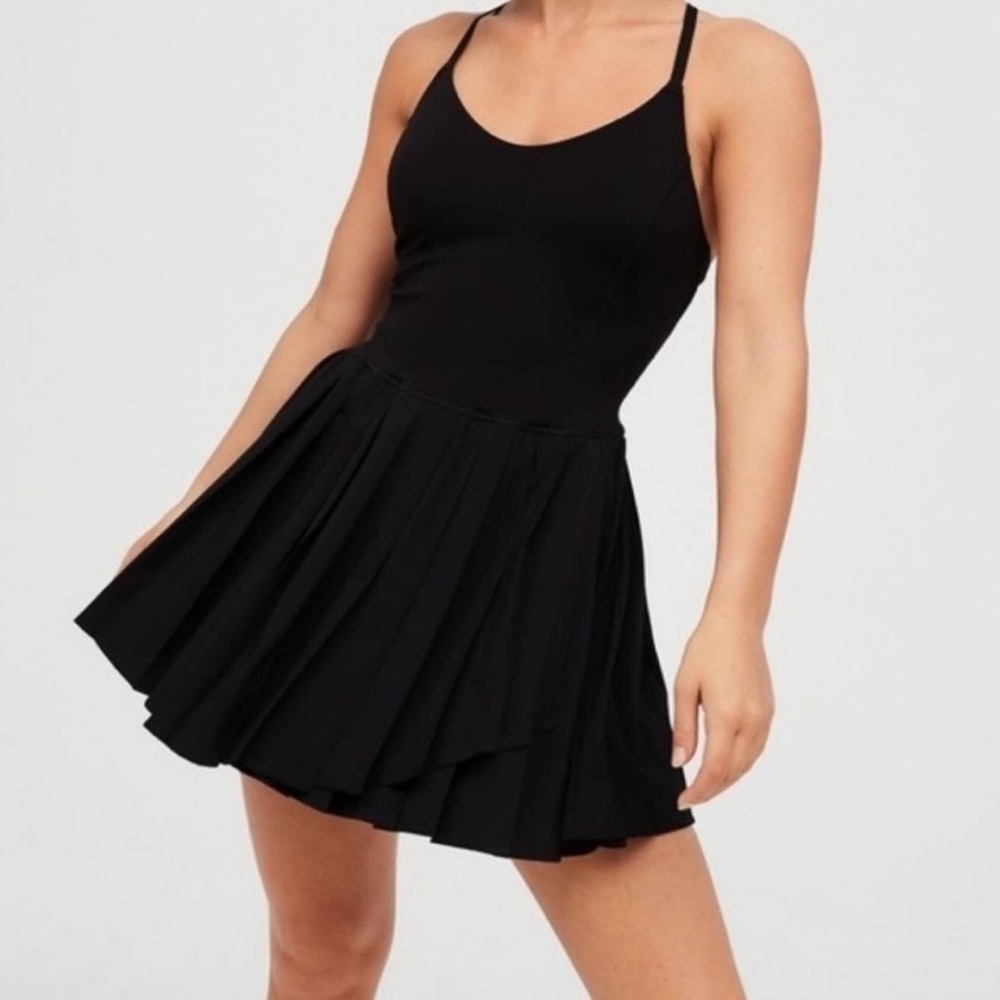 Aerie Offline Black Pleated Tennis Dress